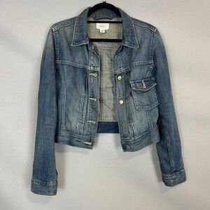 Levi Strauss & Co Womens Cropped Denim Jean Jacket M Medium Wash Trucker Y2K
